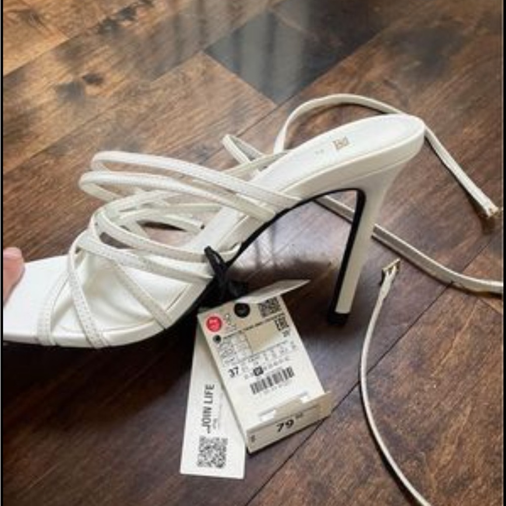Brand New White Zara Strappy Open Toe Heels
